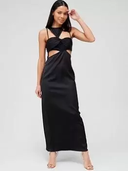 Image of Calvin Klein Strappy Twist Front Midi Dress - Black, Size 38, Women