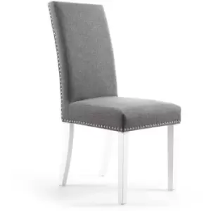 Image of Dining Room Chair Set Steel Grey Padded Studded With White Metal Legs - Steel Grey - Fwstyle