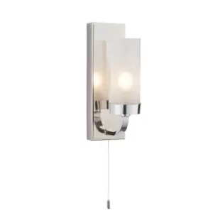Image of Polished Chrome Bathroom Wall Light & Frosted Glass Shade - Decorative Sconce