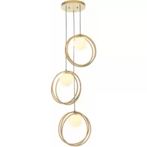 Image of Gold Finish Ceiling Pendant Light - Gloss Opal Glass Shade - 3 Bulb Hanging Lamp
