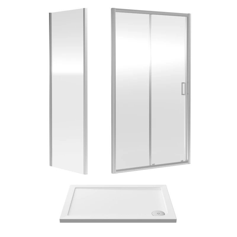 Image of Balterley 6mm Glass Sliding Shower Door, Side Panel Shower Tray 1000x700x1900mm White
