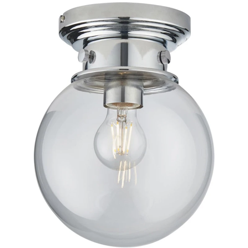 Image of Loops Decorative Flush Bathroom Ceiling Light Fitting - Clear Glass Shade - Dimmable Clear