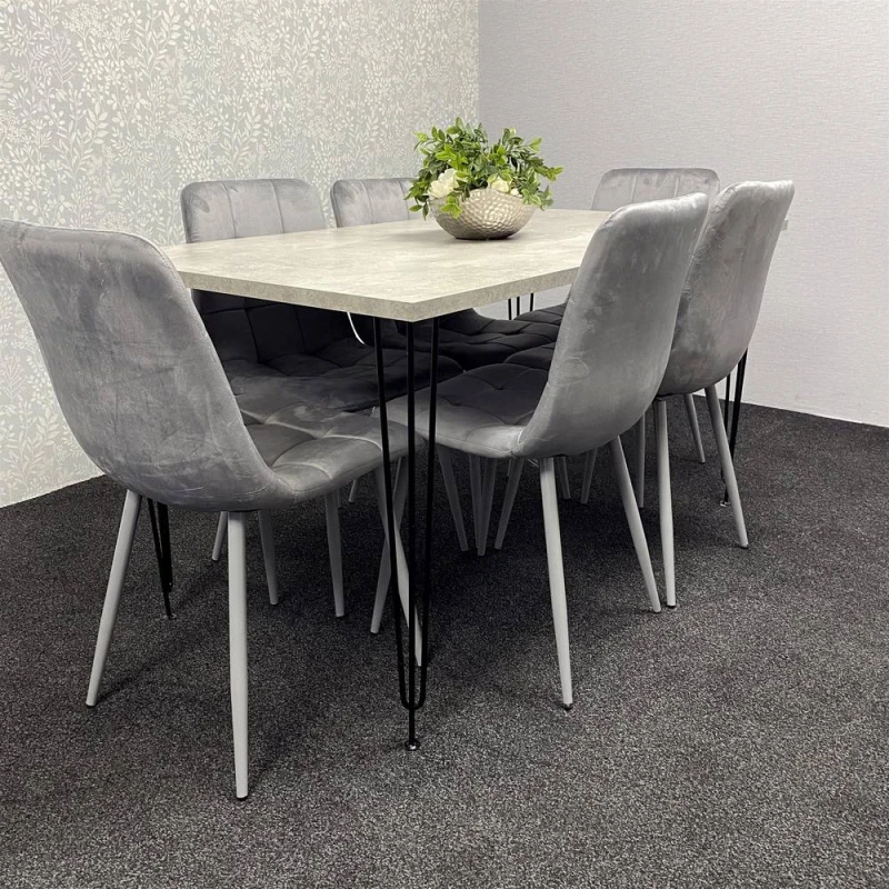 Image of KOSY KOALA Dining Table With 6 Chairs Modern Grey Dining Table Set With 6 Grey Velvet Chairs Dining Room Furniture in Brown Brown Unisex