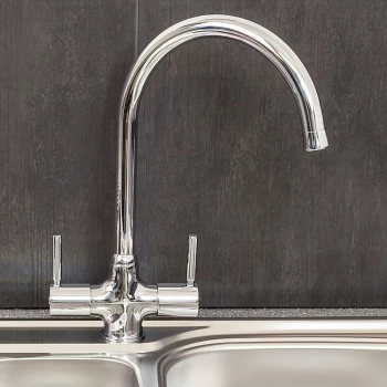 Image of Reginox - Kitchen Sink Tap Chrome Swan Neck Swivel Spout Mixer Taps Dual Lever
