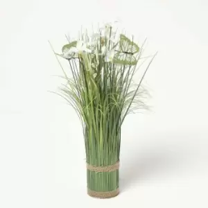 Image of Cream Flower & Butterfly Artificial Meadow Flower Arrangement - Cream - Homescapes