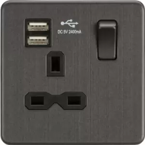 Image of KnightsBridge Screwless 13A 1G switched socket with dual USB charger (2.4A) - Smoked Bronze