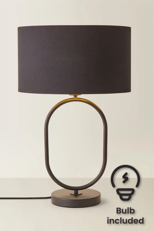 Image of ValueLights ValueLights Antonia Black and Gold Drum Shade Matte Black Oval Table Lamp and Bulb Black One Size Unisex 5059406067013