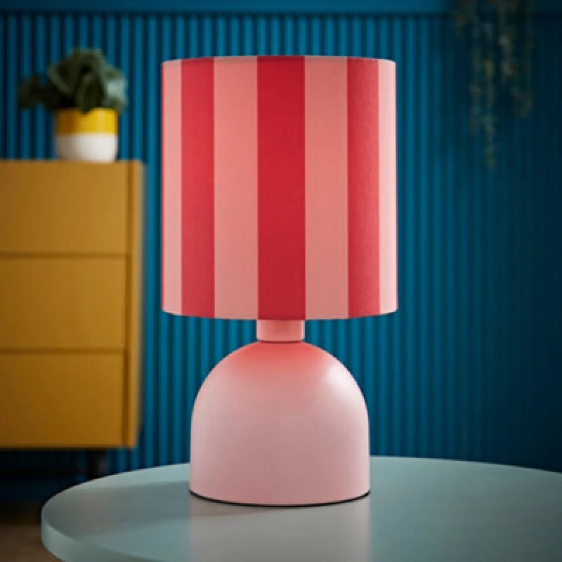 Image of ValueLights ValueLights Mileys Pink Stripes Drum Lamp Shade Pale Pink Table Lamp Pink One Size Unisex 5016529272373