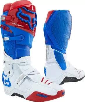 Image of FOX Instinct Motocross Boots, white-red-blue, Size 46, white-red-blue, Size 46