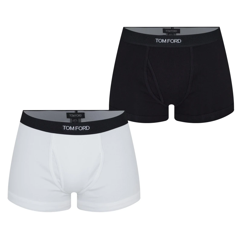 Image of Tom Ford Mens Plain Cotton Boxer Briefs, 2-Pack Black/White 999 male 2X Large