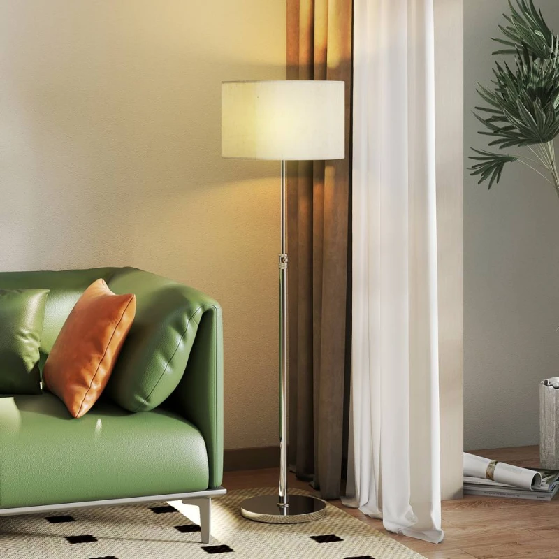 Image of HOMCOM HOMCOM Floor Lamp with Remote and Foot Switch, Standing Lamp with Linen Shade in Silver Silver One Size Unisex 5063603146013