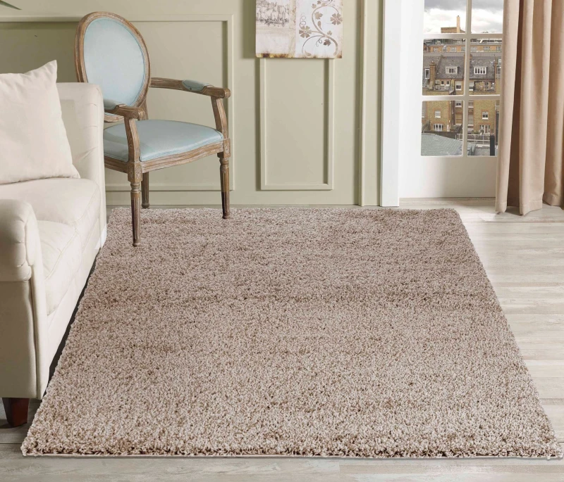 Image of Desire Rugs Plain Living Room Shaggy Area Rugs L.beige 160X230 Cm
