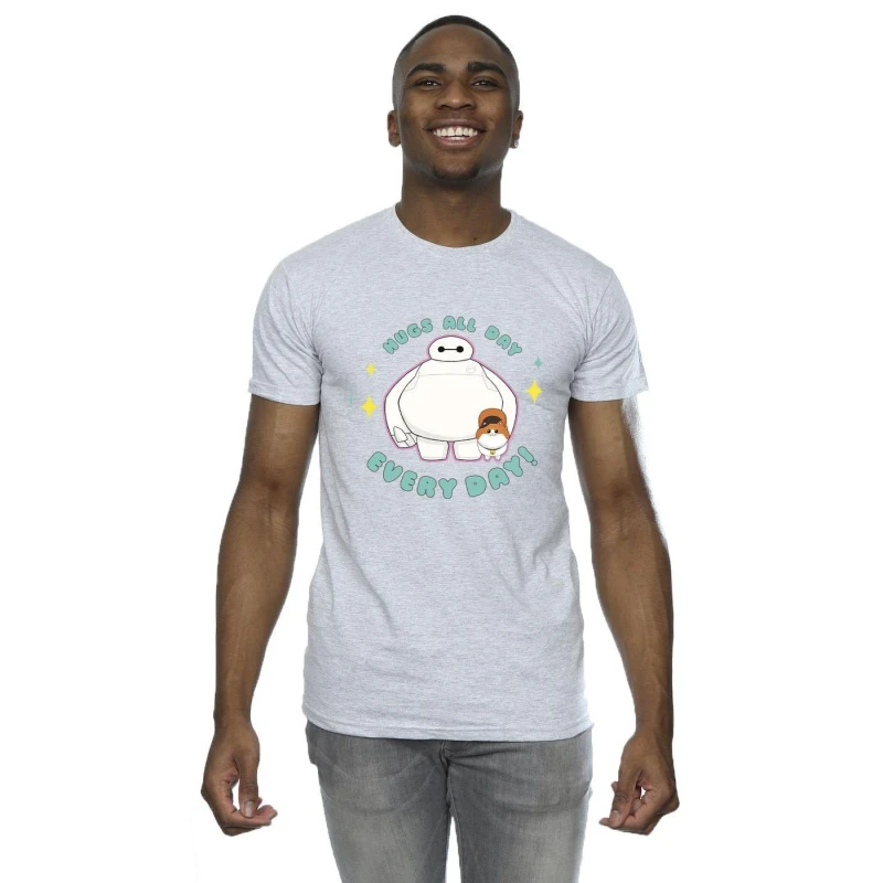 Image of Disney Men Big Hero 6 Baymax Hugs Everyday T-Shirt in Grey Size: Small Grey S Male 5059934898721