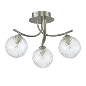 Image of Contemporary Multi Arm Semi Flush Ceiling 3 Light Satin Nickle, Glass