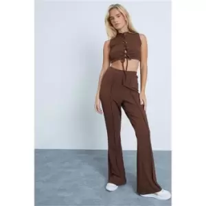 Image of I Saw It First Chocolate Lace Up Sleeveless Crop Top And Flare Set - Brown