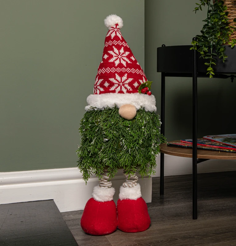 Image of 76cm Red and White Christmas Tree Standing Gonk with Snowflake Hat and Extendable Legs