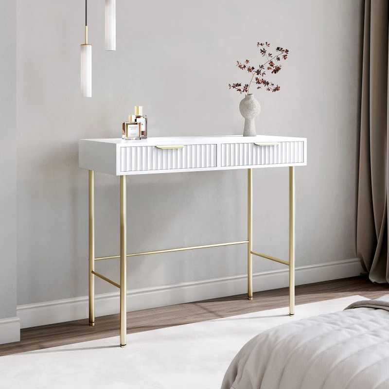 Image of CARME HOME Maya White Dressing Table - Drawers with ribbed front finish & grey velvet lining White Unisex