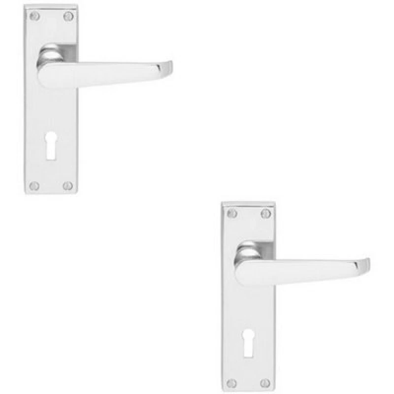Image of Loops 2x Victorian Flat Lever on Lock Backplate Handle 150 x 42mm Polished Chrome Multi