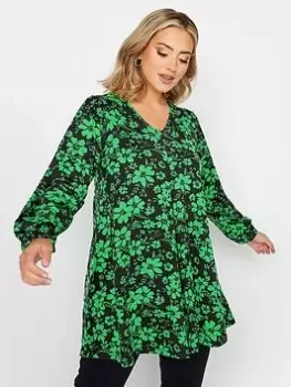 Image of Yours Long Sleeve Pleat Swing Green Silhouette, Green, Size 20, Women