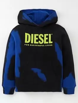 Image of Diesel Boys Logo Tie Dye Hoodie - Black/Blue, Size 16 Years