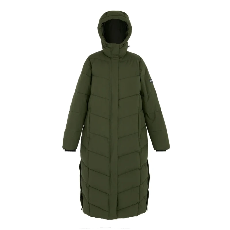 Image of Regatta Womens Eloria Longline Hooded Insulating Quilted Jacket in Green Size: 14 Green Female 14