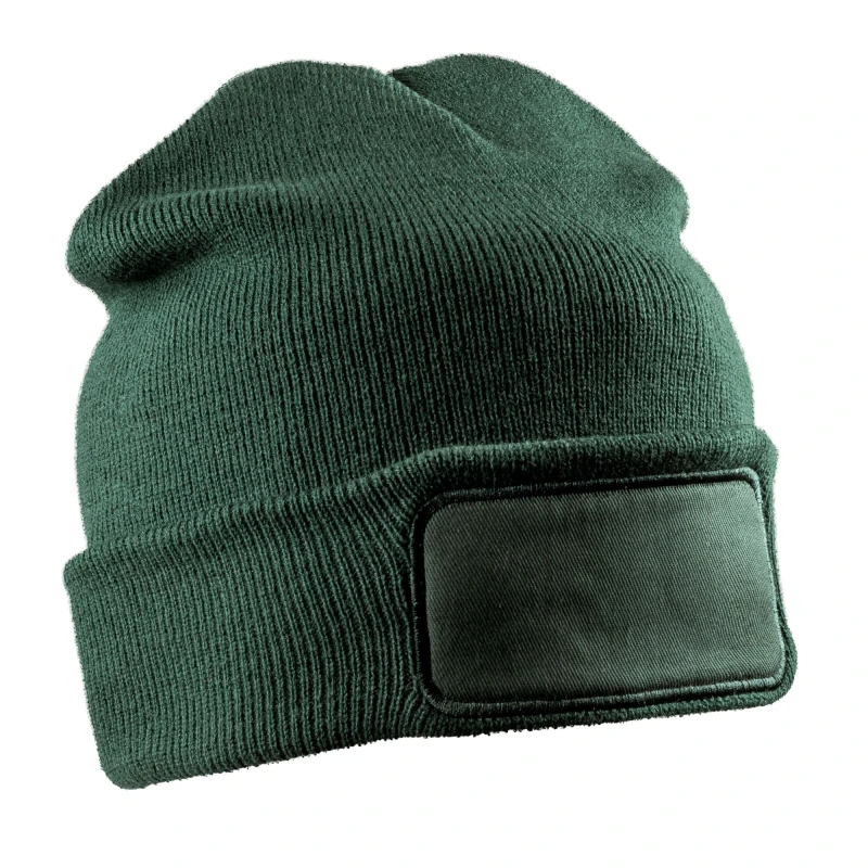 Image of Result Result Men Double Knit Printer Patch Beanie in Bottle Green Bottle Green One Size Male 5063425000173