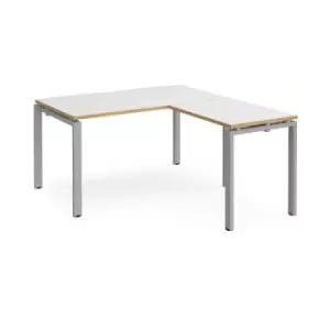 Image of Bench Desk Add On Return Desk 1400mm White/Oak Tops With Silver Frames Adapt