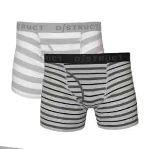 Image of Dstruct Mens Striped Boxers (Pack Of 2) (M) (Grey/Khaki)