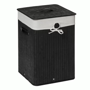 Image of Premier Housewares Kankyo Bamboo Laundry Hamper with Faux Leather Handles - Black