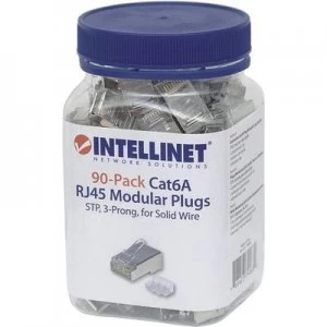 Image of INTELLINET 90er-Pack Cat6A RJ45 modular plug STP 3-point wire contacting for solid wire 90 plugs in the beaker Crimp contact Silver Intellinet 790680