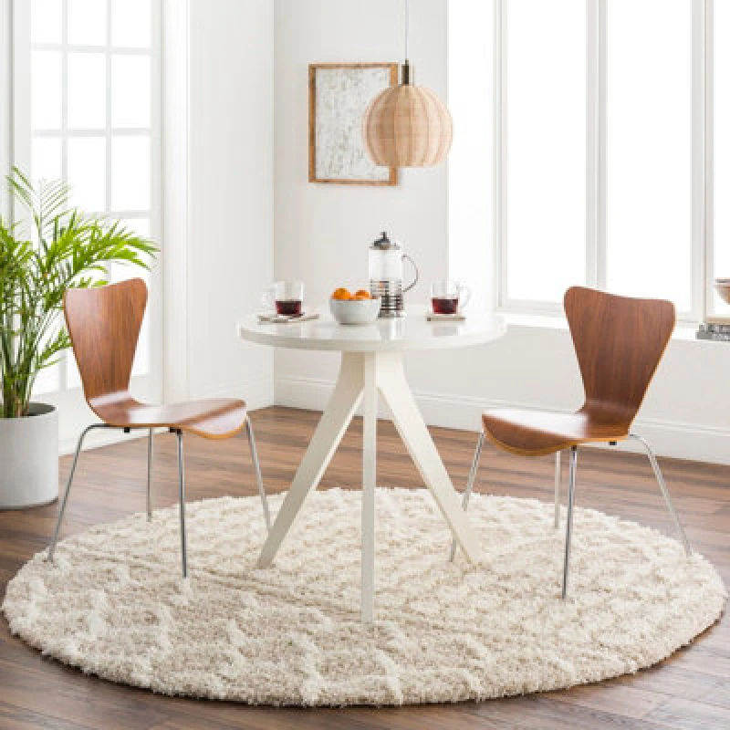 Image of Livabliss Round Shaggy Geometric Plush Pile Cream Beige Nour Area Rug 160 X 160 Cm - Easy Care, Ideal For Living Room & Bedroom