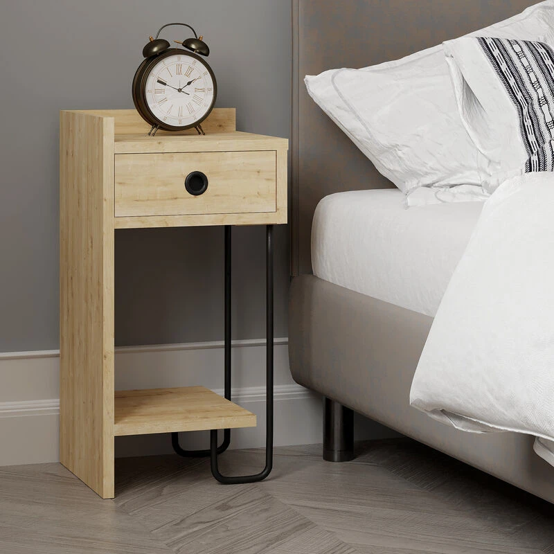 Image of DECORTIE Decortie - Sirius Modern Bedside Table Left Module Oak 32cm Width Bedroom Furniture - Oak M.KO.23319.3