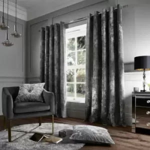 Image of Catherine Lansfield - Crushed Velvet Eyelet Curtains Silver, 66x90" - Silver