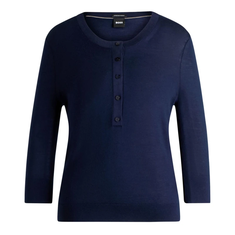 Image of Boss Fiblure Henley-Neck Sweater Dark Blue female M