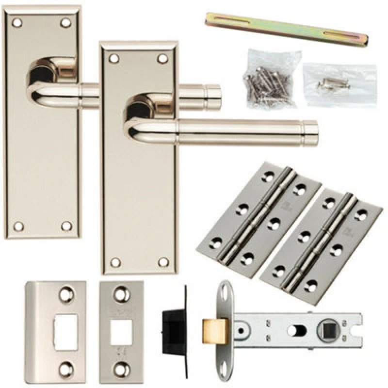 Image of Loops Door Handle & Latch Pack Polished & Satin Nickel Round Lever Latch Backplate Metallics
