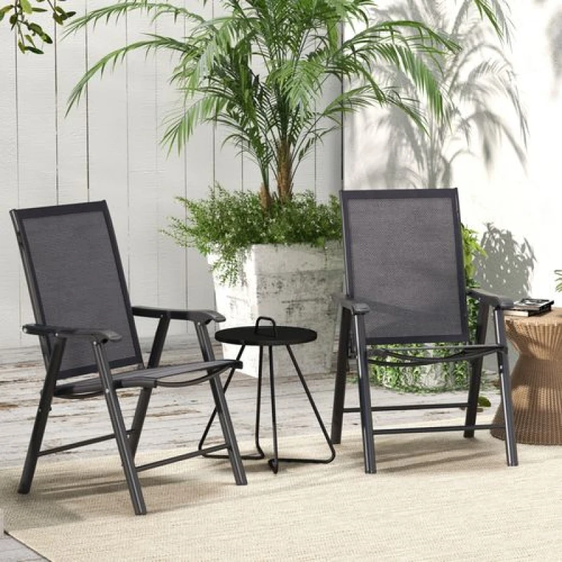 Image of Outsunny 2-PCS Garden Armchairs Outdoor Patio Folding Modern Furniture Grey 84B-381V02CG