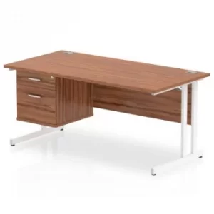 Image of Impulse 1600 Rectangle White Cant Leg Desk WALNUT 1 x 2 Drawer Fixed Ped