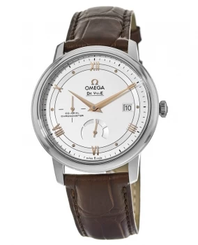 Image of Omega De Ville Prestige Co-Axial Chronograph Automatic White & Rose Dial Leather Strap Mens Watch 424.13.40.21.02.002 424.13.40.21.02.002
