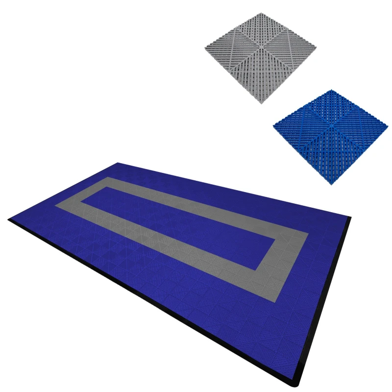 Image of Monstershop Vented Garage Floor Tiles Blue (x90), Grey (x30) with Edges (x46) Blue