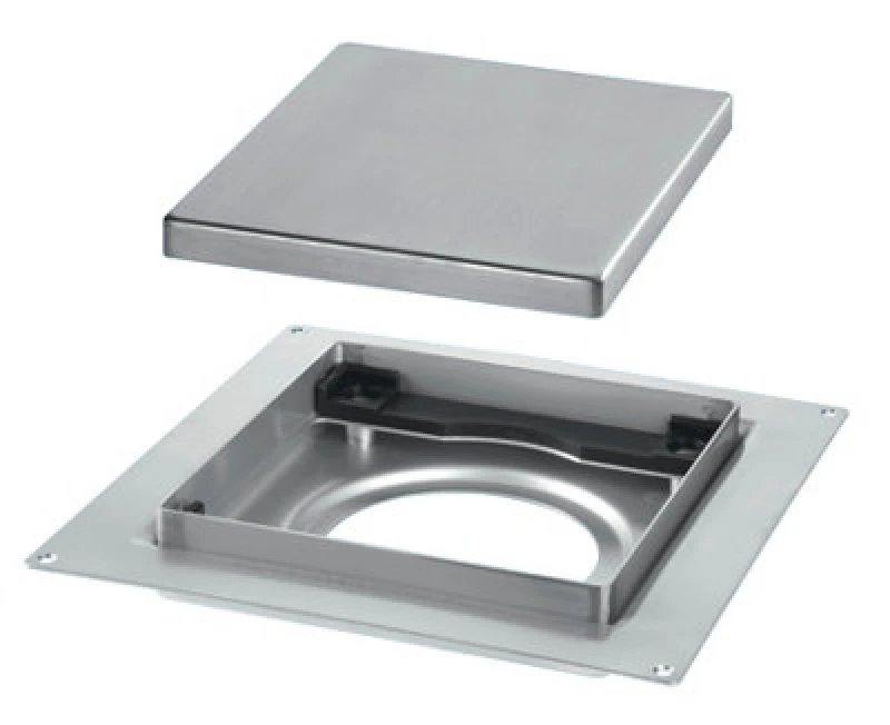 Image of McAlpine TILE-PLAIN-B 150mm Square Stainless Steel Tile Drain for use with 50mm Water Seal trap body Silver