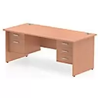 Image of Dynamic Rectangular Office Desk Beech MFC Panel End Leg Beech Colour Frame 1 x 2 Drawer 1 x 3 Drawer Fixed Ped 1800 x 800 x 730mm