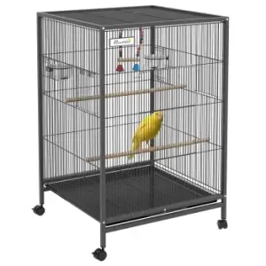 Image of PawHut Bird Cage, Budgie Cage, with Rolling Stand, for Small Birds - Grey