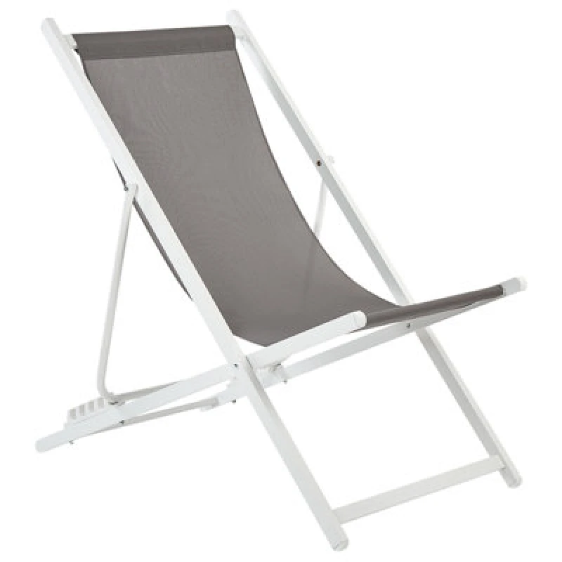 Image of BELIANI Beliani - Outdoor Folding Sun Lounger Sling Beach Chair Adjustable Grey and White Locri ii 514168