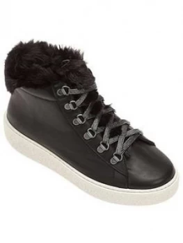 Image of Victoria Faux Fur Wedge Ankle Boots - Black