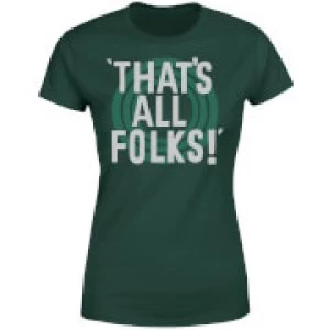 Image of Looney Tunes That's All Folks Womens T-Shirt - Forest Green - S