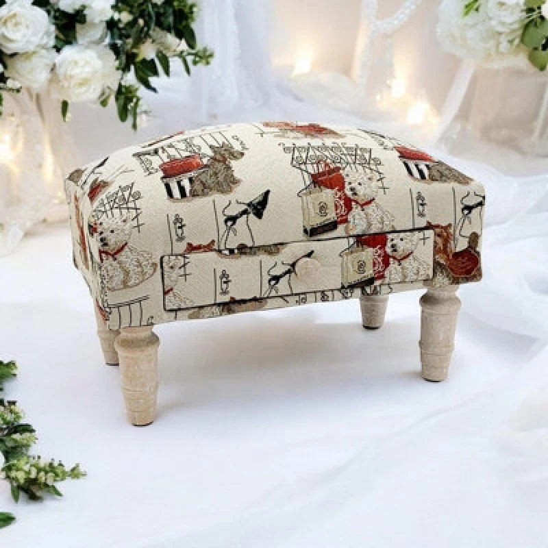Image of Minster Scottie Dog Fabric Footstool With Drawer - L25 X W45 X H28 Cm