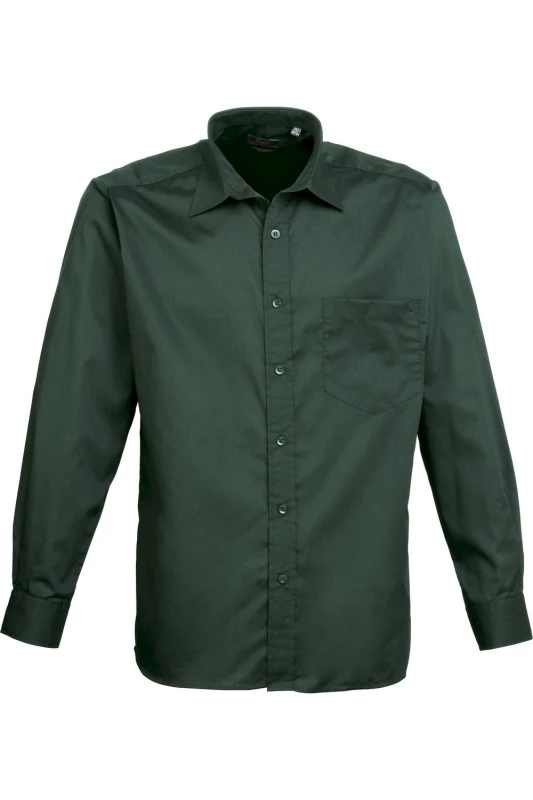 Image of Premier Premier Men Poplin Long-Sleeved Formal Shirt in Bottle Green Bottle Green One Size Male 5055805354594
