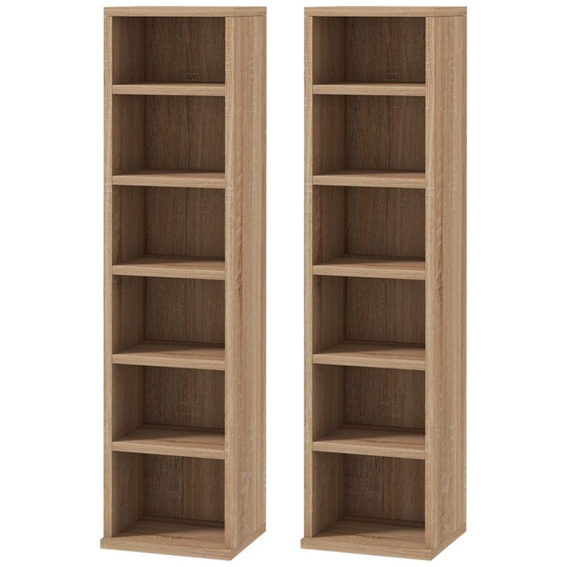 Image of HOMCOM 204 CD Media Display Shelf Unit Set Of 2 - Natural, Yellow 833-872V00AK