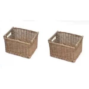 Image of Kitchen Log Fireplace Wicker Storage Basket With Handles Xmas Empty Hamper Basket [Natural,Set of 2 Small] 31x25x16cm]
