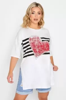 Image of Plus Size Heart Embellished Split Hem T-Shirt